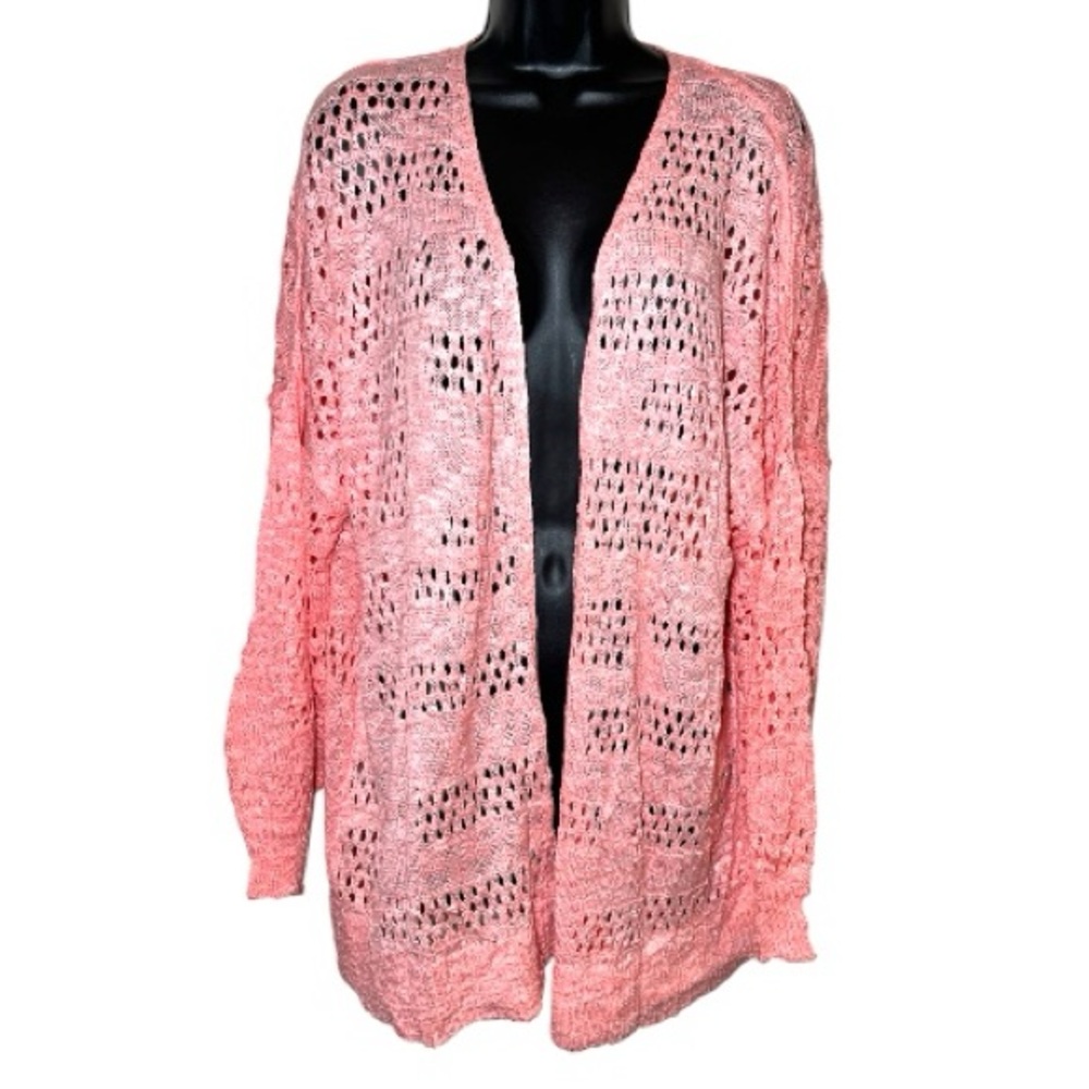 Hotouch Open Front Pink Crochet Knit Cardigan Sweater